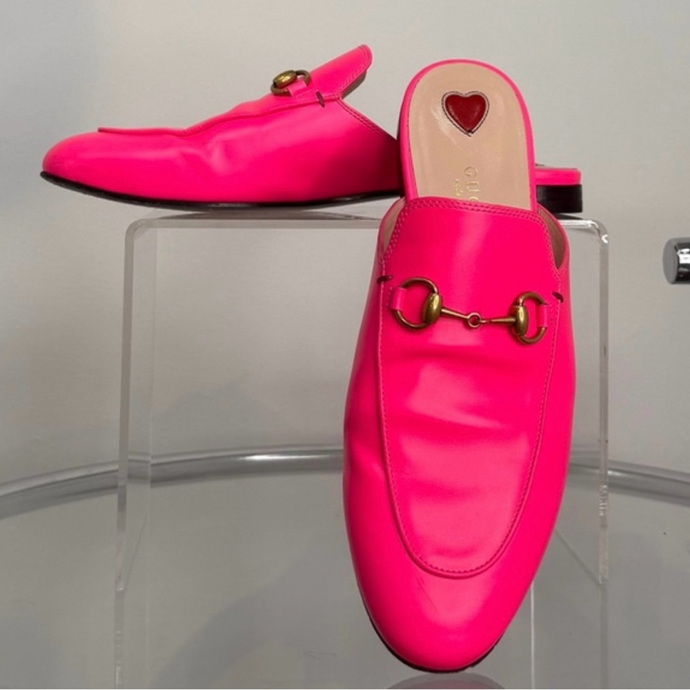 Gucci Hot Pink Mules with Gold Detail